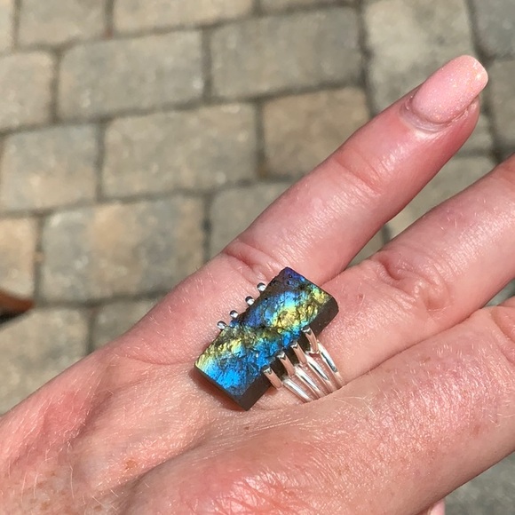 NATURAL LABRADORITE ROUGH 925 STERLING SILVER RING, SIZE 6.5 - Picture 7 of 9